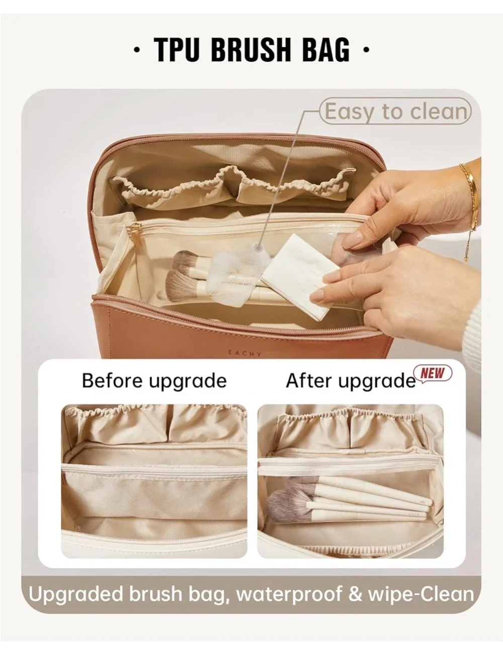 NIB Eachy Medium Compact Tan Travel Organizer Pouch - Toiletry Storage